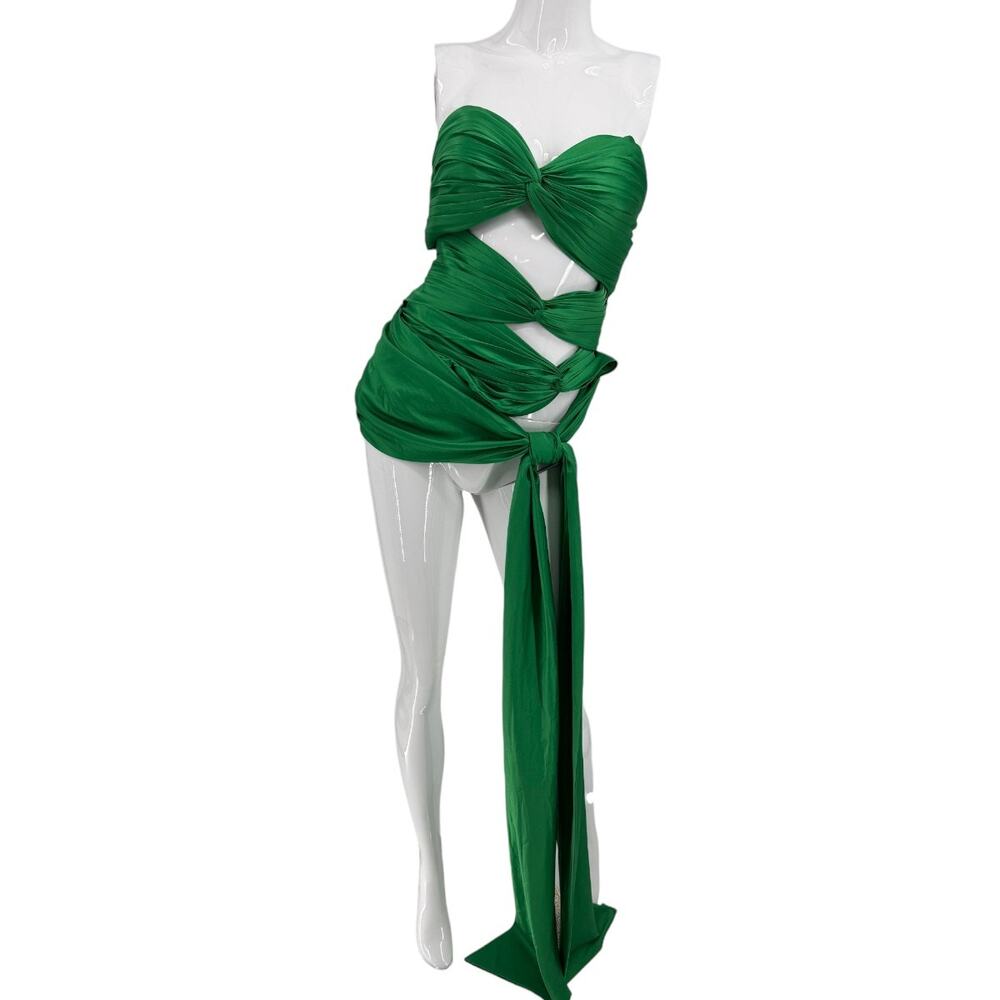Stolen Studios Satin Satin Strapless 3 Carats Bustier Top Green Women's Size M